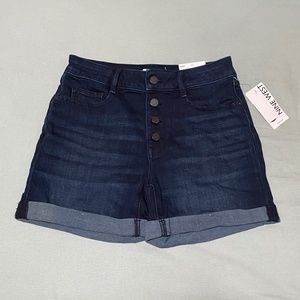 Button-Front High-Waisted Denim Shorts